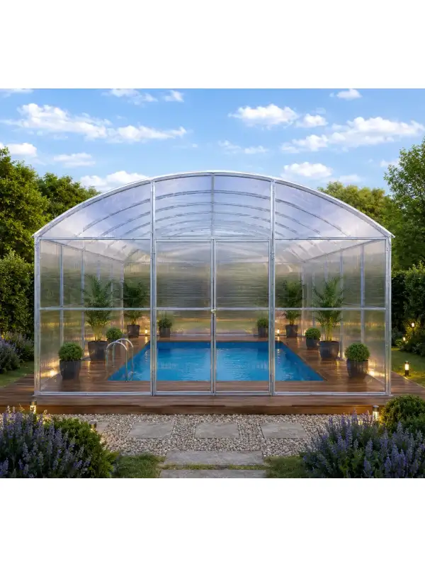 OSIRIS – Hohe Poolüberdachung aus Polycarbonat, 4 m breit